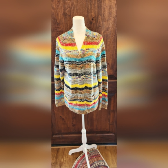 Hippie Bright Knitted Striped Cardigan Long Sleeve Sweater - Picture 4 of 12